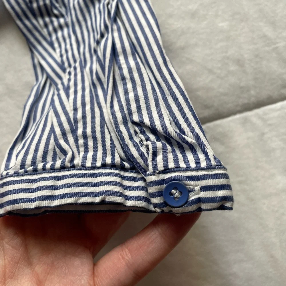 Avec Les Filles Ringo Pinstripe Ruffle Bib Blouse Medium Victorian Eduardian - Picture 4 of 8